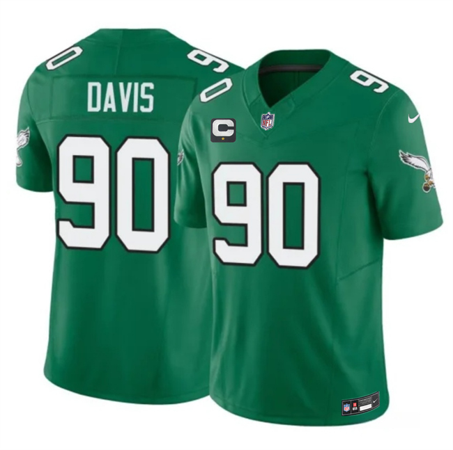 Men's Kelly Green Philadelphia Eagles #90 Jordan Davis 2026 F.U.S.E. 1-Star C Patch Throwback Vapor Untouchable Limited Stitched Football Jersey